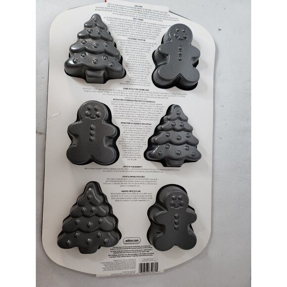 WILTON Gingerbread Man Christmas Tree Non Stick Mini Christmas Cake Pan 6-Cavity - Picture 6 of 8
